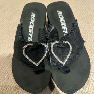 Rocket Dog Black Sandals with Heart Accents